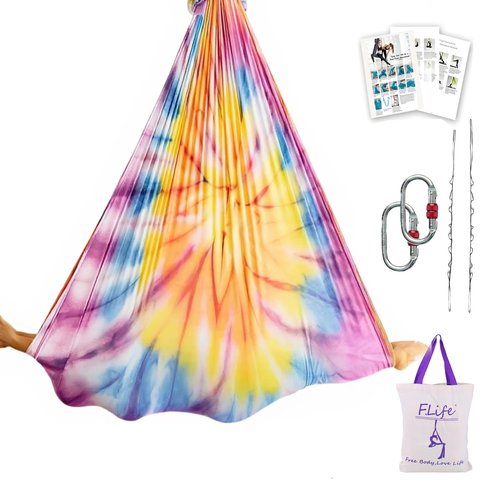 F.Life Aerial Yoga Hammock 6.5 yards Premium Aerial Silk Fabric Yoga Swing for Antigravity Inversion Include Daisy Chain,Carabiner and Pose Guide (Mandala)