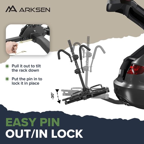 Arksen Hitch Mounted Bike Rack Smart Tilting 2-Bike Platform Style 150 lbs Capacity Carrier for Standard, Fat Tire and Electric Bicycle Fits SUV Pickup Truck RV Camper - 2 inch Receiver