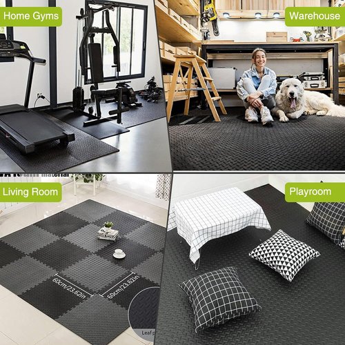 [Upgraded Version] 24"x24" EVA Foam Floor Tiles (1/2" Thick) – Interlocking Gym Mats for Home, Garage, Playroom – Non-Slip, Shock-Absorbent Exercise & Kids Play Mat (Set of 24 pcs,Black)