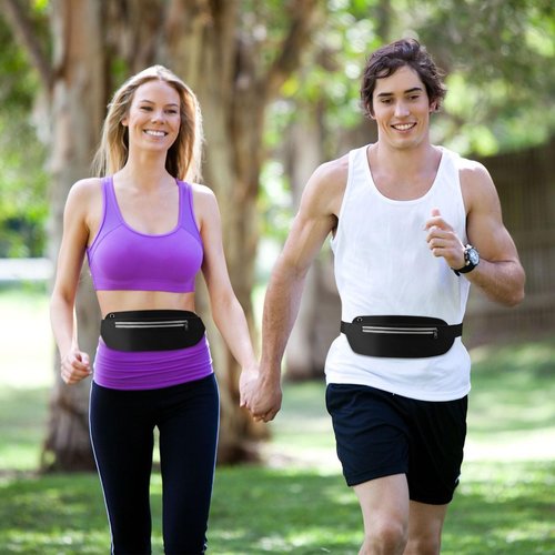 JEVRKAPZ UltraSlim Fanny Packs for Women Men Slim Running Belt Waist Pack Runners Bag Waterproof Money Belt (8801, Black)