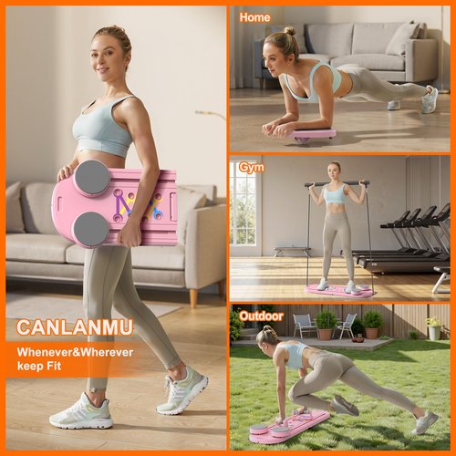 Canlanmu Pilates Board,Multifunctional Rebound Abdominal Board,Foldable Pilates Reformer Set, Ab Core Trainer Machine,Ab Exercise Board,Abs Workout Equipment for Women Home Gym Equipment,Pink