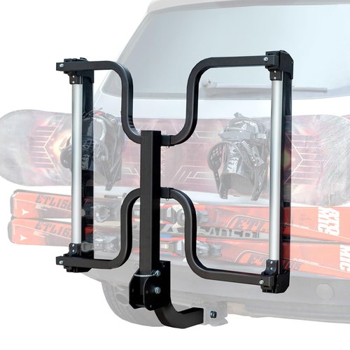 Leader Accessories Folding Hitch Mounted Ski & Snowboard Rack, Adjustable Snowboard Roof Racks Hold 4 Snowboard or 6 Skis with Anti-Theft Lock, Fits 2" Receiver and Most Cross Bars