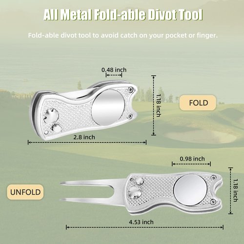 Mile High Life All Metal Foldable Golf Divot Tool with Pop-up Button & Magnetic Ball Marker (Multi-Colors/Shape)