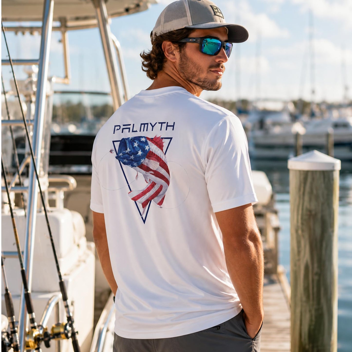 Palmyth Men's Fishing Shirt Short Sleeve Sun Protection UV UPF 50+ T-Shirt