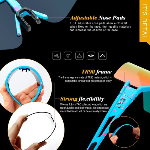 AVV Polarized cycling glasses sports sunglasses,UV400 Protection Fishing Driving running baseball Adjustable sunglasses for men women, Blue