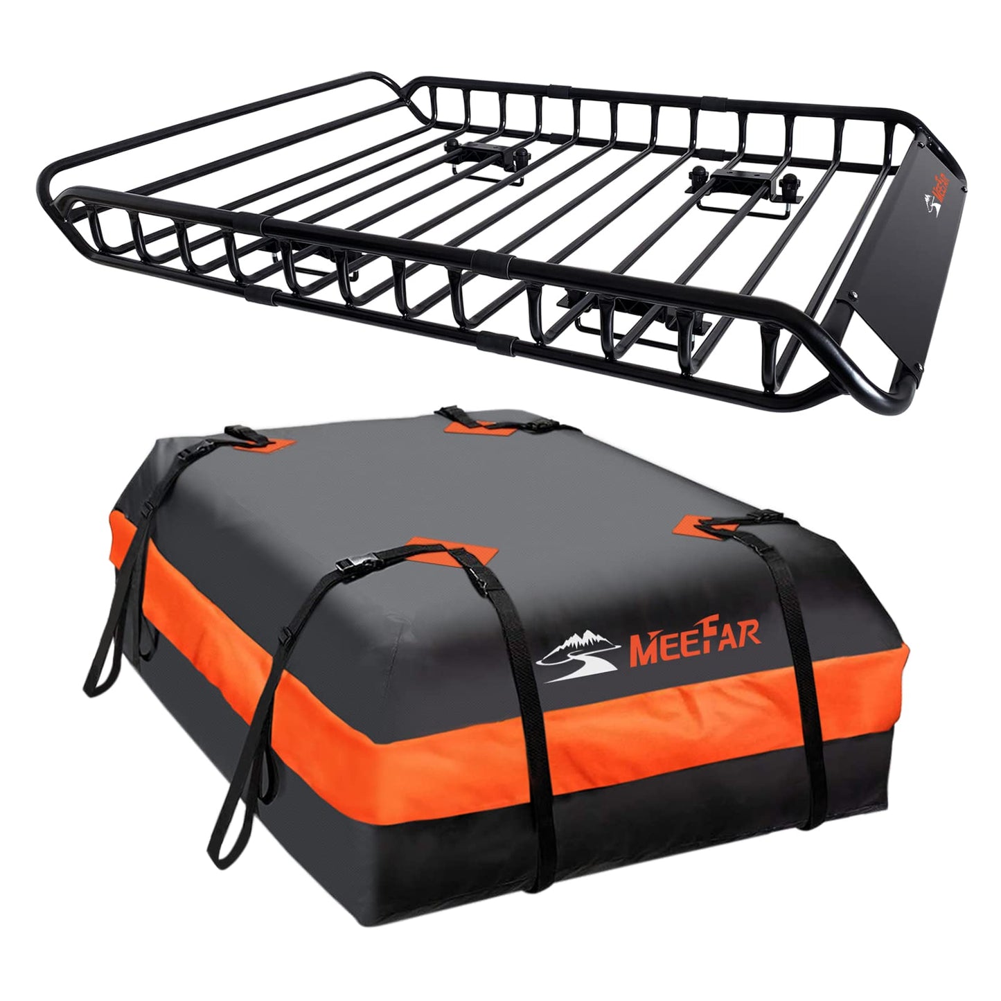 Roof Rack Cargo Carrier Basket 51"*36"*5"+Waterproof Bag 15 Cubic Feet(44"*34"*17"),and Cargo Net with Attachment Hooks,Ratchet Straps.200 Lbs Capacity,Universal Rooftop Large Size Roof Rack