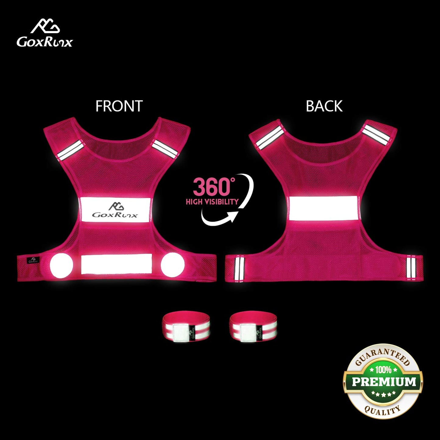 Reflective Vest Running Gear, Lightweight Motorcycle Cycling Reflective Vests with Large Pocket & Adjustable Waist for Women Men Running Safety Vest with Reflective Bands (Pink, Small)