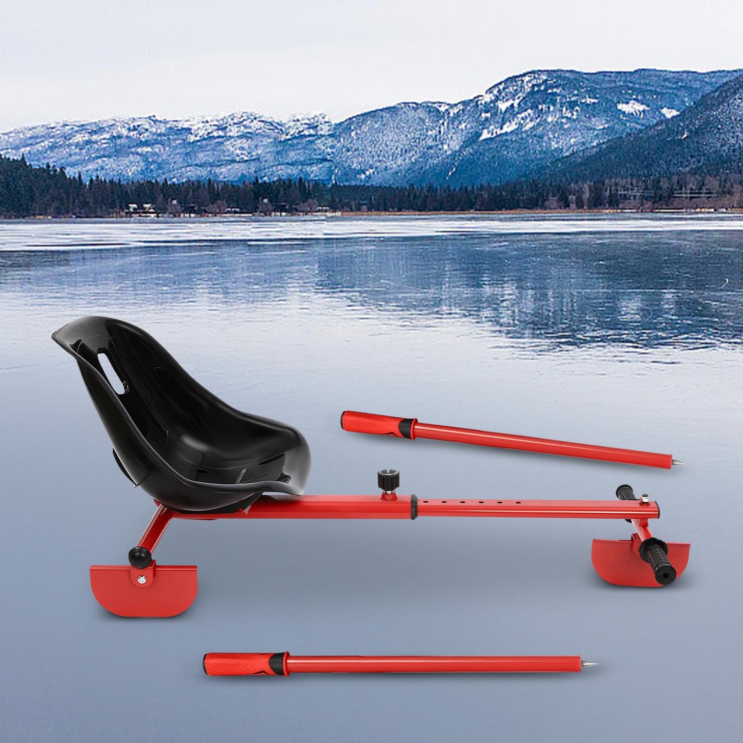 Ice Skating Equipment,Snow Racer Sled, Ski Sled Slider Board with 360°Pedals, Adjustable Ice Skating Trainer for Kids & Beginners, Height Adjustment Winter Outdoor Activity Snow Sled - 176 lbs