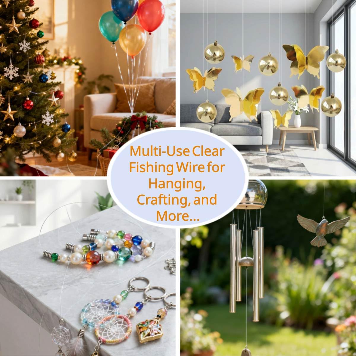 Aboda Clear Fishing Wire Dia. 0.2 mm to 1 mm 656ft Fishing Line for Crafts Hanging Beading Clear String for Hanging Decorations Balloons Garlands with Crimp Sleeves 17lb Test