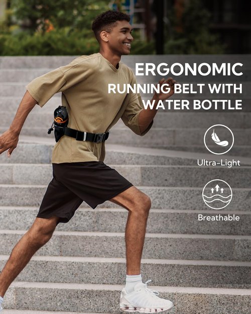 WATERFLY Running Water Bottle Belt: Hydration Fanny Pack Waist Bag for Women Men with Bottle Holder Hip Pack for Runners Walking Hiking Jogging (Bottle Not Included)