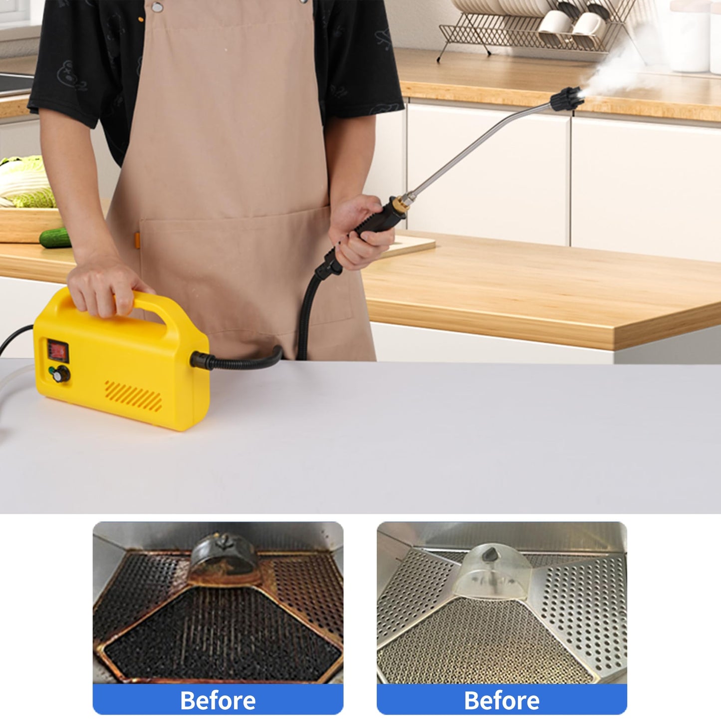 Yikeda Handheld Steam Cleaner, 1600W Portable High-pressure Steam Cleaner, Equipped with Three Brushes and A Glass Scraper, Used for Deep Cleaning of Kitchens, Bathrooms, and Windows