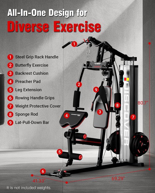 HARISON Home Gym - Full Body Workout Equipment, Exercise Equipment, Fitness Equipment, Multifunctional Home Gym Equipment for Home with Pulley System, Weight Bench, Rowing Machine