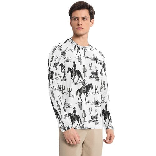 Bulletgxll Cowboys Riding Horses Men's Sun Protection Shirts UPF 50+ Long Sleeve UV Rash Guard Quick Dry Swim Shirts
