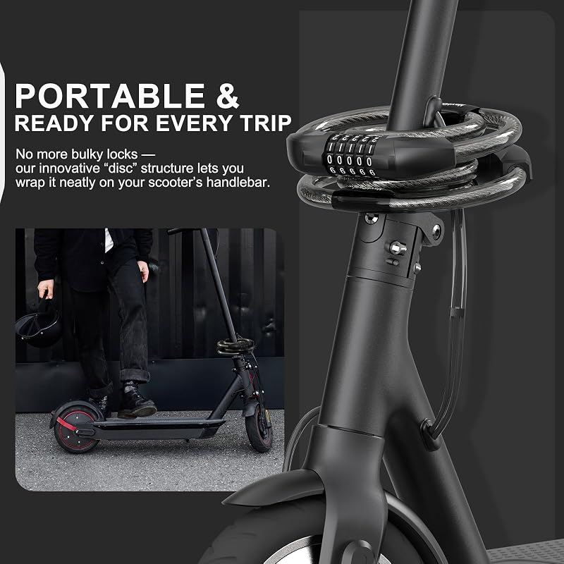 NextSeal Dual Cable Lock for E-Scooters & Bikes - 12mm 5-Digit Combination - Black