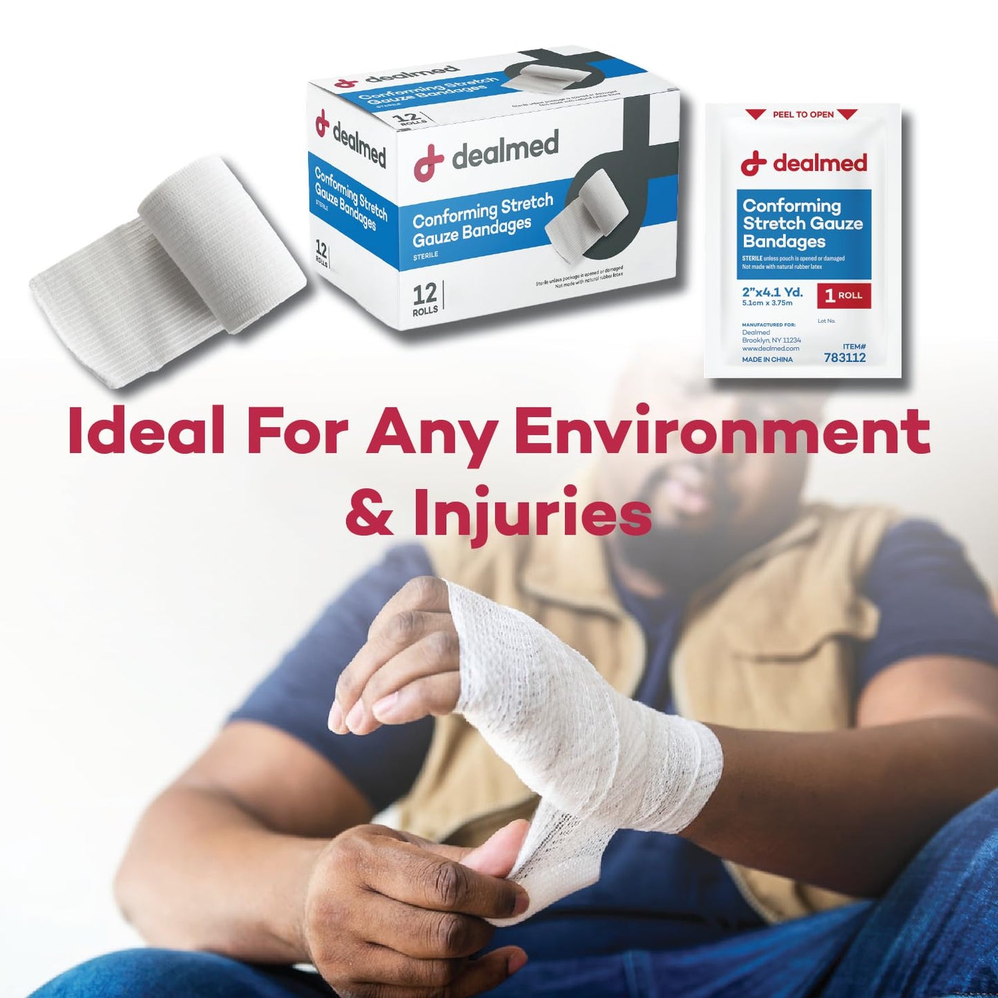 Dealmed Sterile Conforming Stretch Gauze 3 in - Latex Free - 12 Rolls