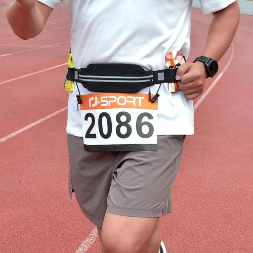 RJ-Sport Triathlon Belt with Pouch - Race Number Bib Holder with 6 Gel Loops, Ideal for Running, Cycling & Marathon (Black)