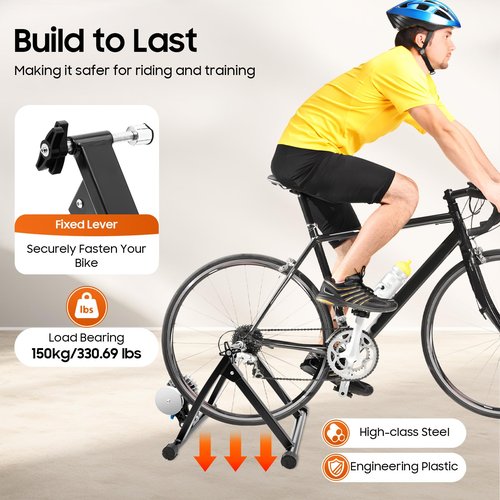 Xuwaw Fluid Bike Trainer - Heavy-Duty 330lbs Capacity Indoor Cycling Trainer for 26"-29"/700C Wheels, 5-Level Silent Resistance, Foldable w/Quick Release & Wheel Riser Block (Triangular Stable Base)