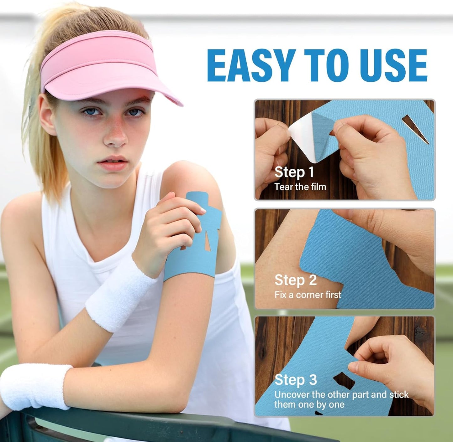 12Pcs Kinesiology Tape-for Shoulder, Shoulder Pain Relief Athletic Tapes, Shoulder Support & Stability Precut Strips, Waterproof & Elastic, Breathable Hypoallergenic Latex-Free