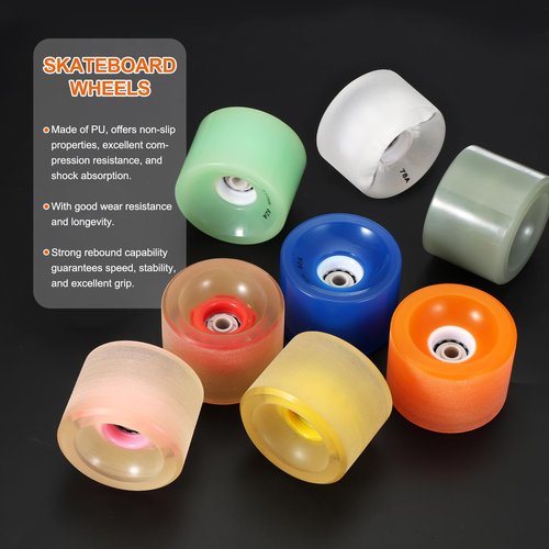 PATIKIL 70mm Skateboard Wheels, 1 Set 78A Hardness Street Wheels PU Flash Cruiser Wheels High Elasticity with 608RS Bearings for Skateboards Replacement, Transparent Orange