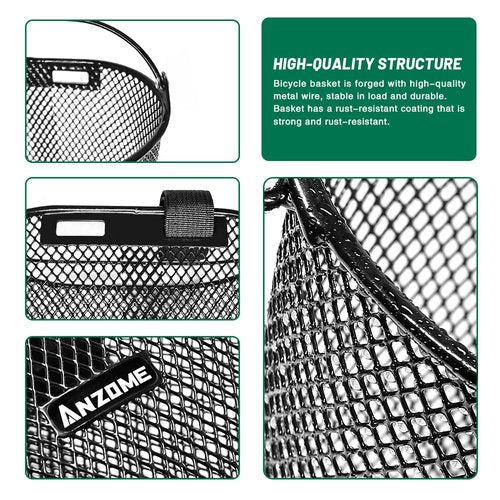 ANZOME Kids Bike Basket, Bicycle Basket for Boy and Girl, Waterproof Metal Wire Children's Bicycle Basket, Suitable for Most Children's Bicycles and Kids Tricycles (Black)
