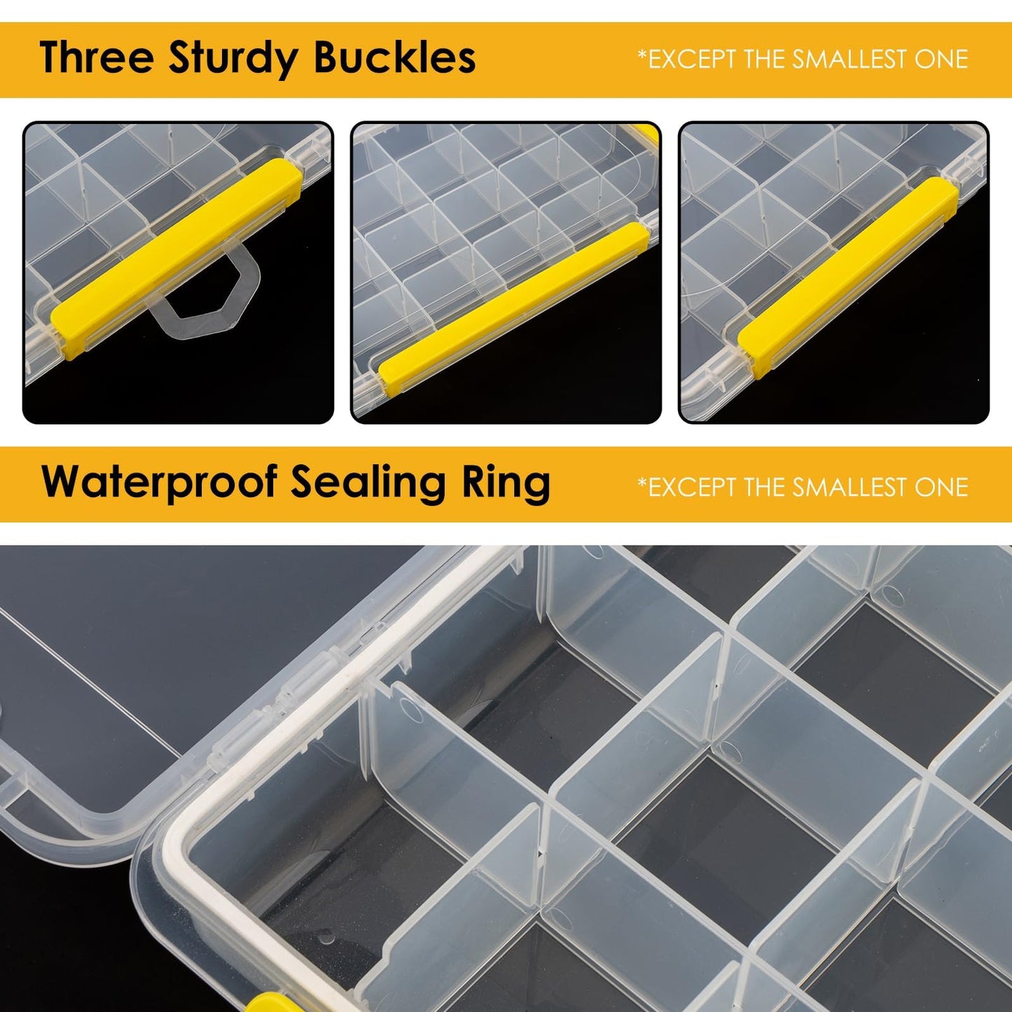DOWELL Tackle Boxes, Plastic Tackle Storage Box Set, 4 Assorted Sizes with Removable Dividers, Fishing Tackle & Parts Organizer (4 Packs Trays)