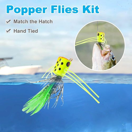 Ansnbo 12 pcs Fly Fishing Popper Flies, Fly Popper Lures Bass Panfish Bluegill Crappie Popping Bug Sunfish Trout Salmon Poppers Flys Kit for Flys Fishing
