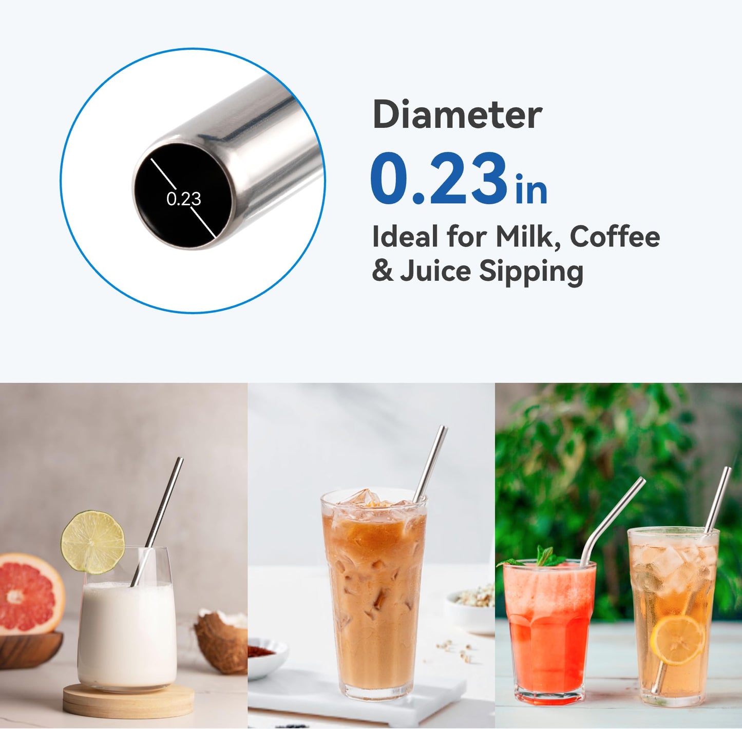 Prurex 6mm (0.24") Diameter Stainless Steel Straw - 215mm (8.5") Long, Ideal for Coffee, Tea & 16oz Travel Mugs - Slim Fit & Reusable