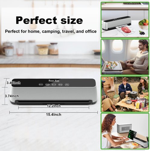 Vacuum Sealer Machine, 5-IN-1 Vacuum Sealer for Food, Powerful Fully Automatic Food Saver with Dry/Moist Mode & LED Smart Touch, Updated Vac & Seal System with 15 Vacuum Seal Bags, 1 Hose