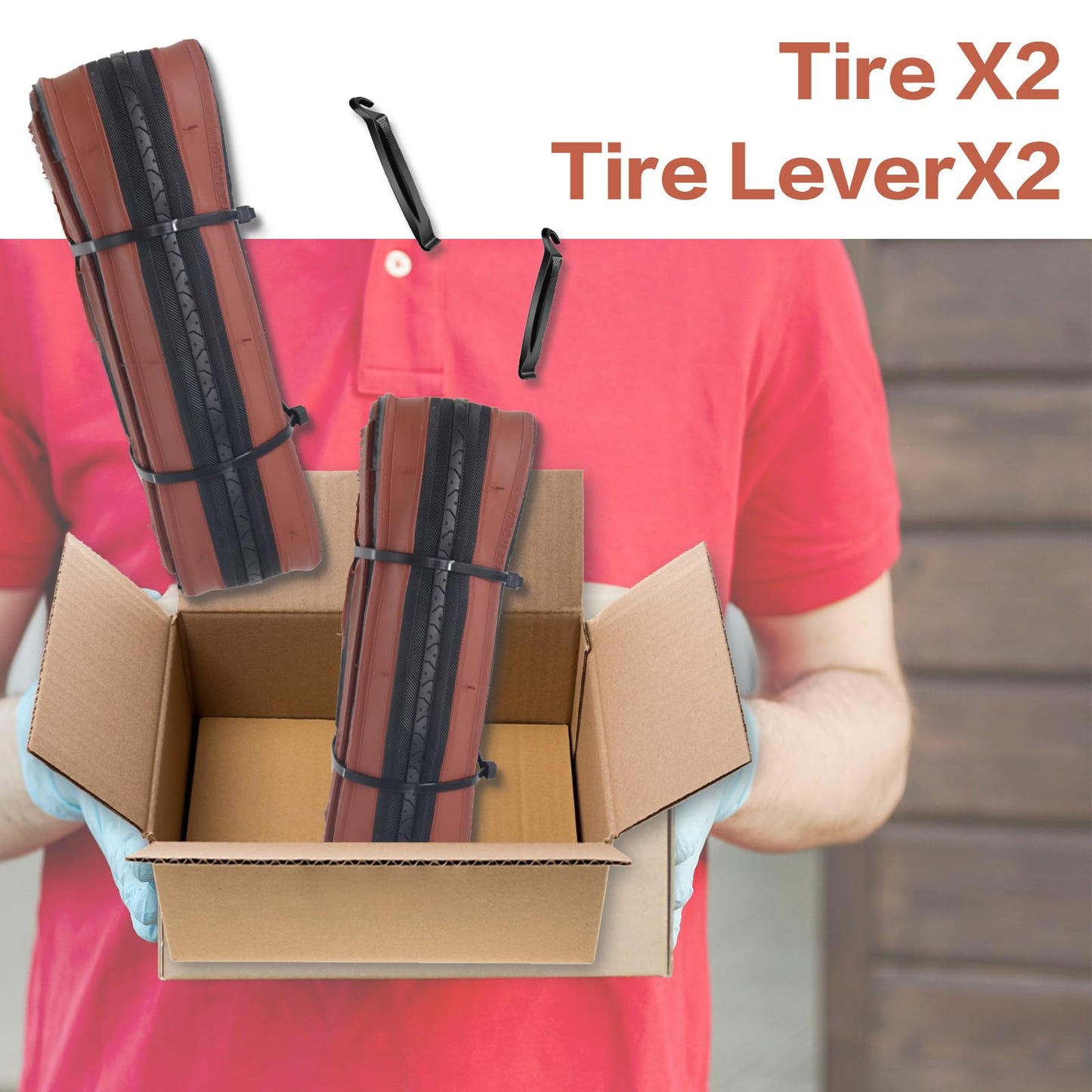 2-Pack 27x1 1/4 (32-630) Gumwall Road Bike Tires with 2 Tire Levers - Compatible with 27x1.25, 27x1 1/4 Bicycle Tires