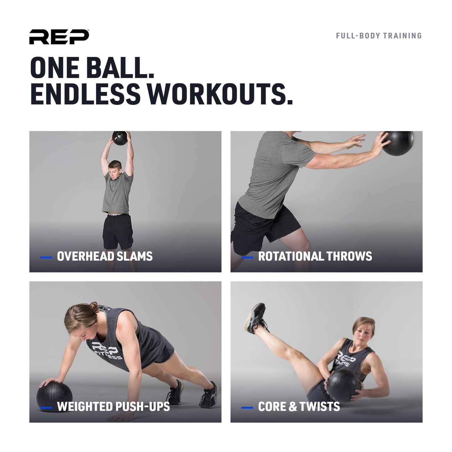 REP Weighted Slam Balls | 20 lb | Exercise and Fitness Balls for Strength Training, Soft Rubber Grip, Non-Bounce Medicine Ball | Crossfit, Home Gym, Fitness, and Core Workouts | Black