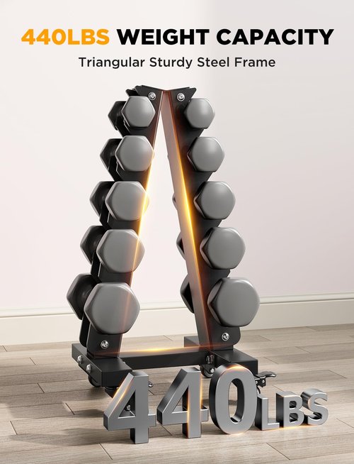 YOLEO Heavy-Duty A-Frame Dumbbell Rack with Wheels, Moveable Weight Rack, 440LBS Capacity, Space-Saving Home Gym Storage Organizer, Anti-Slip & Finger-Safe Design (Rack Only) (Small)