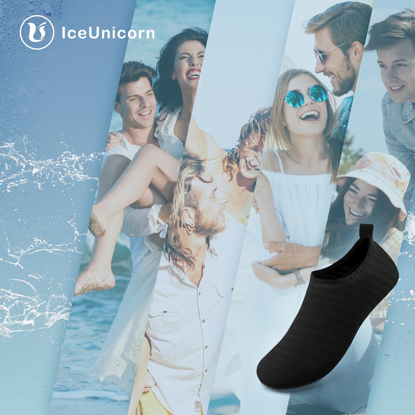 IceUnicorn Water Shoes Men Women Beach Swim Aqua Barefoot Socks Pool Quick Dry Yoga(liuxingyu Black 50/51)
