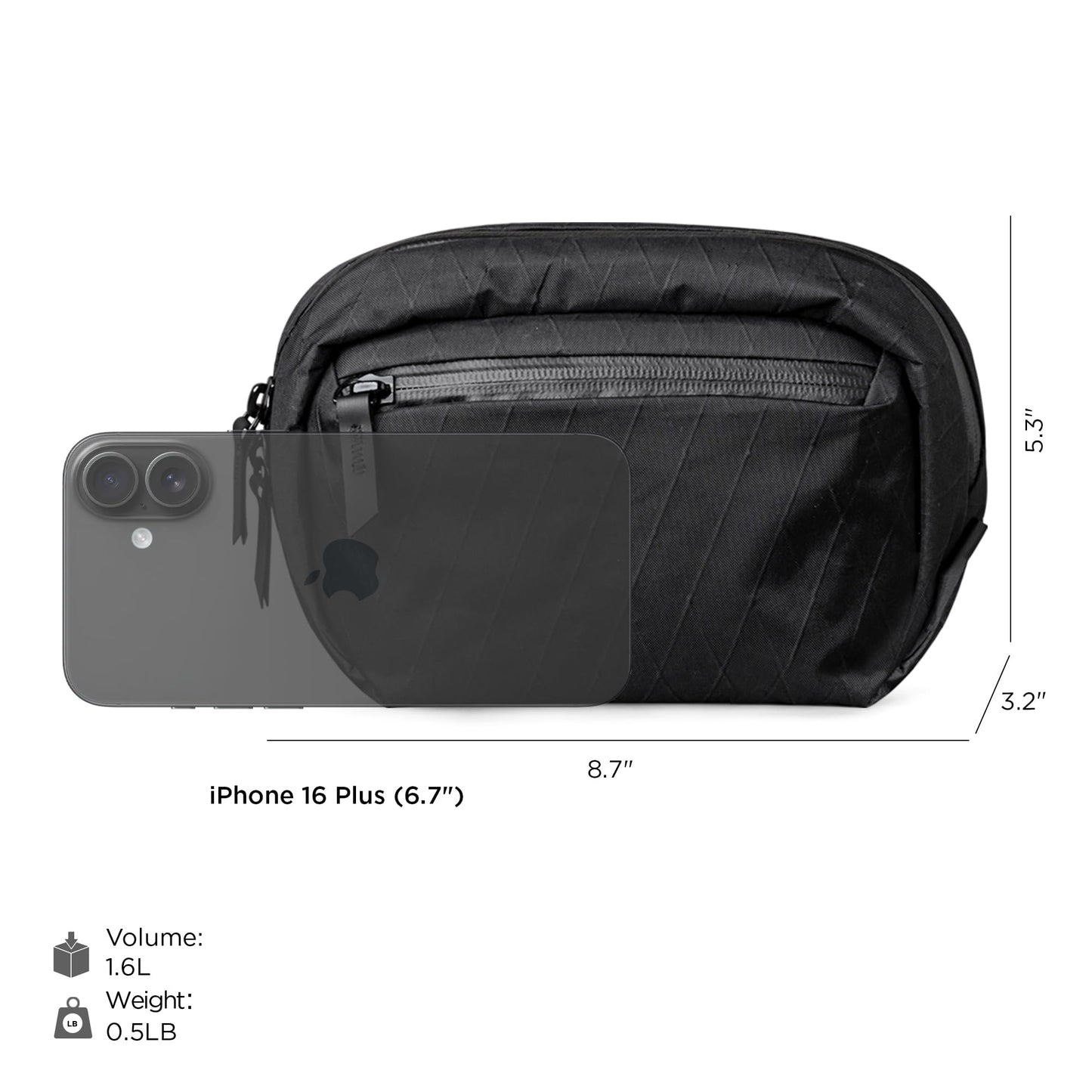ALPAKA Go Sling Nano 1.6L Compact Camera Sling Bag for Men - Small EDC Crossbody Bags for Point & Shoot Cameras - Weatherproof Shoulder Bag with Detachable Strap (8.6"x5.3"x3.2") - Black X-Pac VX21