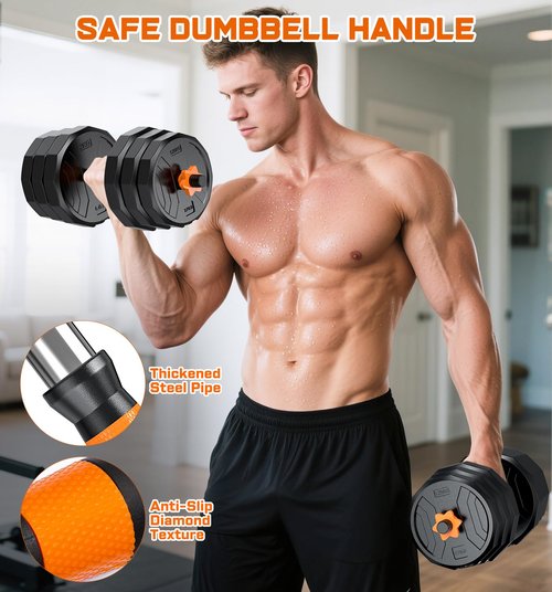 5-in-1 Adjustable Dumbbells, 88lbs Free Weights Set with Connector, Used as Kettlebells, Barbell, Push up Stand, Standard 1" Plates, Fitness Exercises for Home Gym Suitable Women/Men