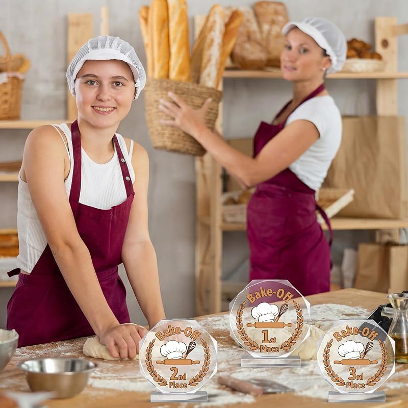 Bakery Bake Off Trophy Set - 3 Acrylic Trophies with Chef Hat Design (Variation: Chef Hat)