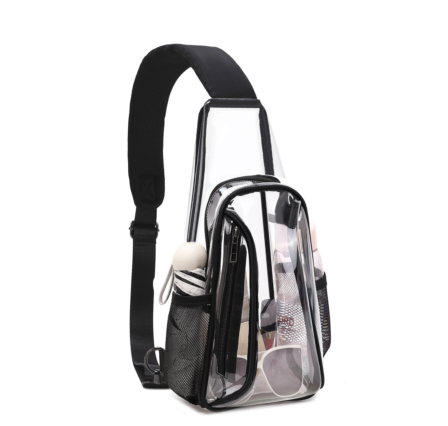 Caoroky knight clear bag for stadium events approved crossbody bags transparent TPU sling shoulder purse casual chest pack heavy duty clear backpack for men women-Black