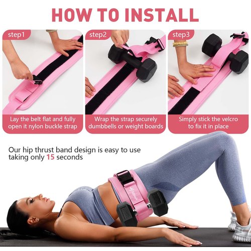 Exercise Hip Thrust Belt - Dumbbell Hip Thrust Belt - Premium Microfiber Leather Thickened & Widen, Comfortable for Dumbbells, Kettlebells or Plates, Slip Padding, Gym or Home Workouts (Pink)