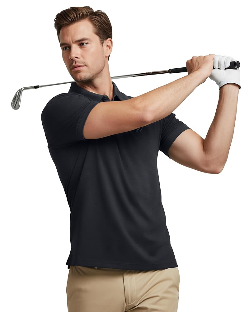 4-Way Stretch Mens Golf Polo Shirt UPF 70+ Regular Fit - Variation: Black/Grey/Navy+Large