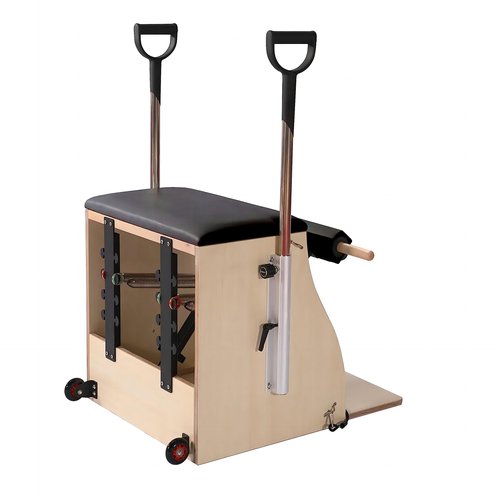 Wunder Pilates Pro Split-Pedal Stability Combo Chair with Handles Maple Wood for Home and Studio (Black, M8)