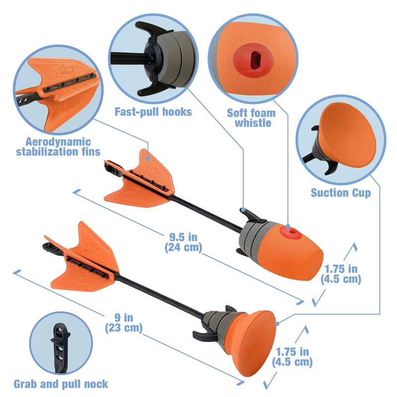 Zing Air Hunterz Z-Curve Bow Pack, 1 Green Bow, 4 Orange Zonic Whistle and 2 Orange Suction Cup Arrows and 1 Bungee, Shoots Up to 200 Feet
