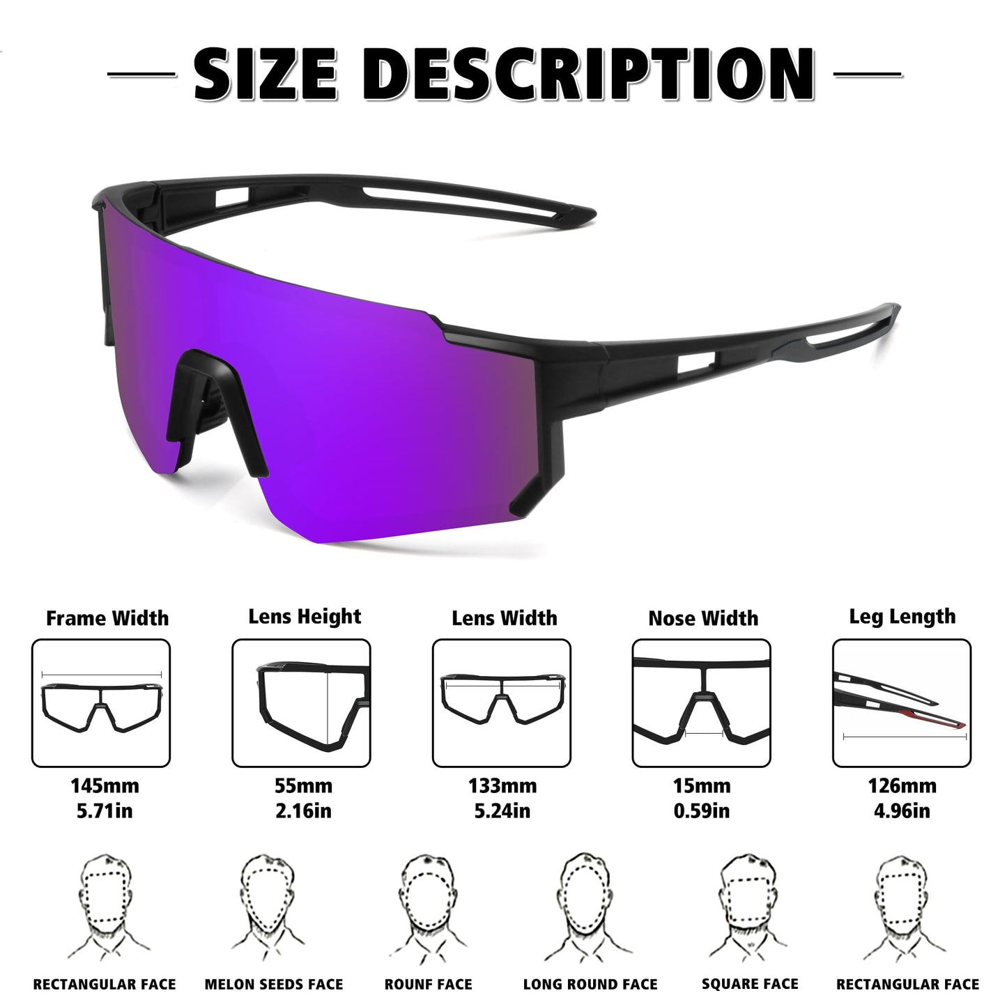 STORYCOAST Sports Running Sunglasses for Men Women Cycling Driving Fishing Bike Sunglasses Polarized UV400 Protection 3Pack Matte Black/Gray+Matte Black/Ice Blue+Matte Black/Purple