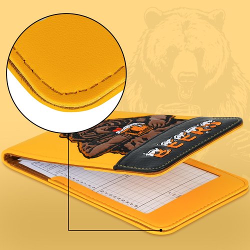 LZFAN Golf Scorecard Holder & Yardage Book Cover, Golf Accessories Yellow Beer Bear Premium Leather Yardage Book Holders Cover
