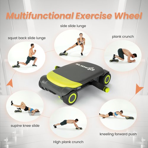 WONDER CORE Slide Fit: Ab Roller Wheel with Elbow Support, Automatic Rebound Ab Abdominal Exercise Roller Wheel, Abs Workout Equipment, Fitness Rolling Board with Knee Pad for Home Gym (Green)