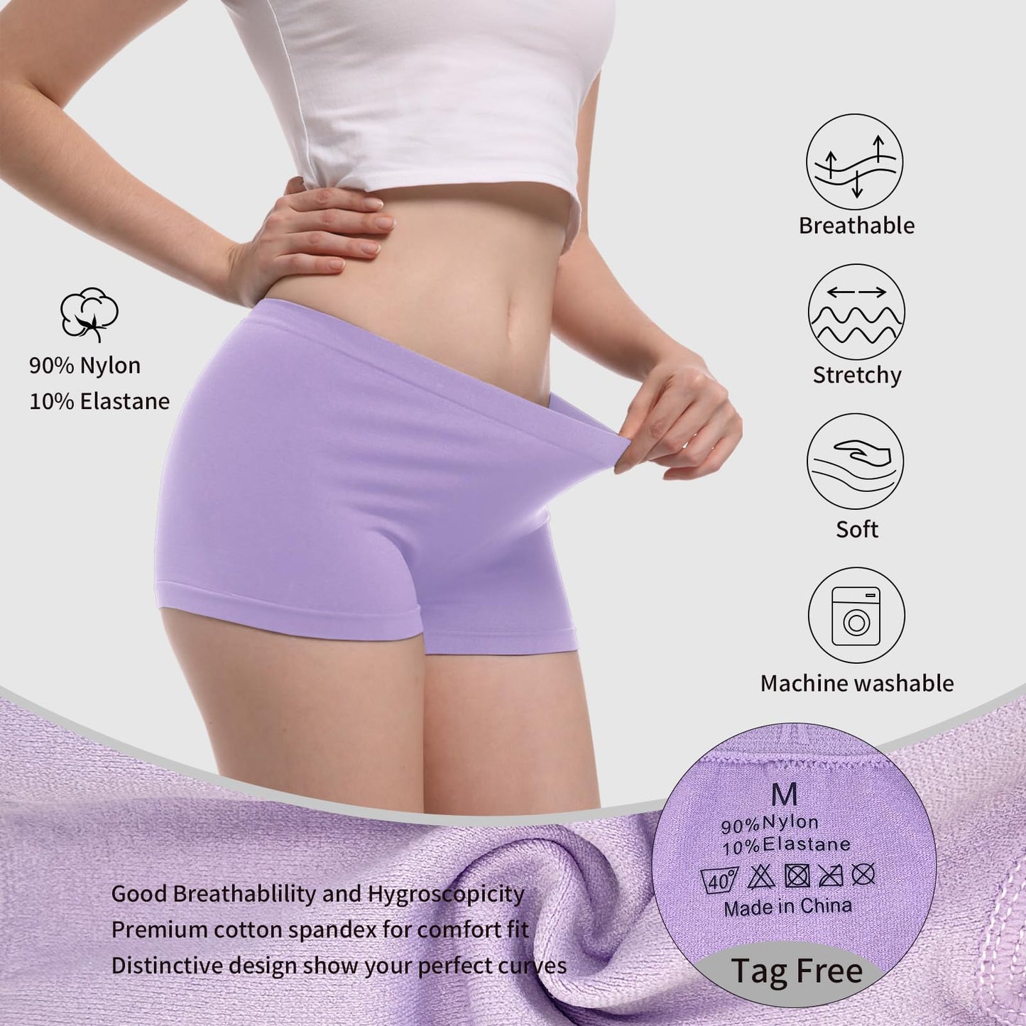 PSEFNAGX 6 Pieces Stretch Comfort Women Boyshort Fall Plate Sexy Panty Underwear Size Small