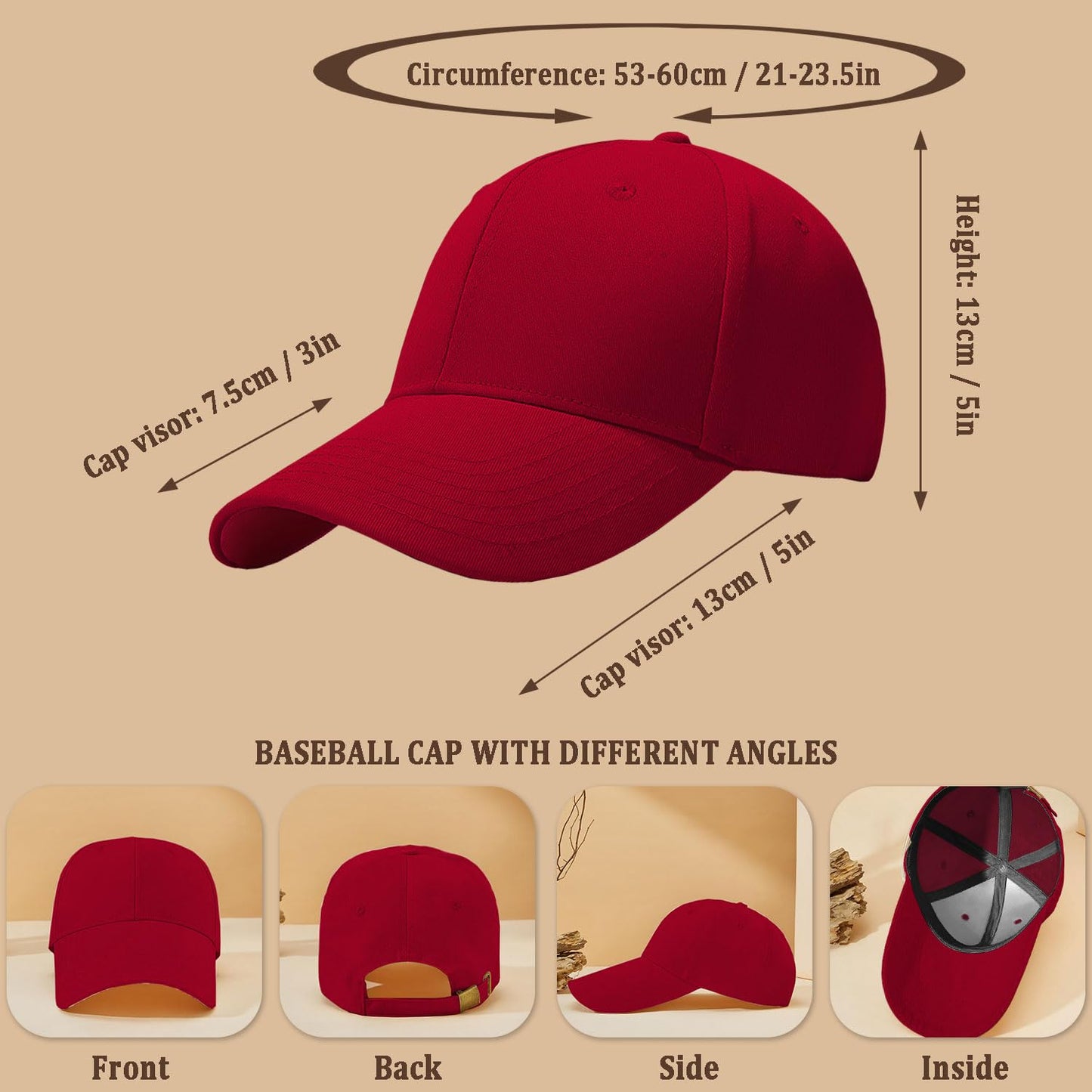 Favuit Baseball Cap, Men Women Cotton Hats Classic Plain Trucker Cap Dad Hat Adjustable Size for Workouts Running Outdoor Activities All Seasons (Red)