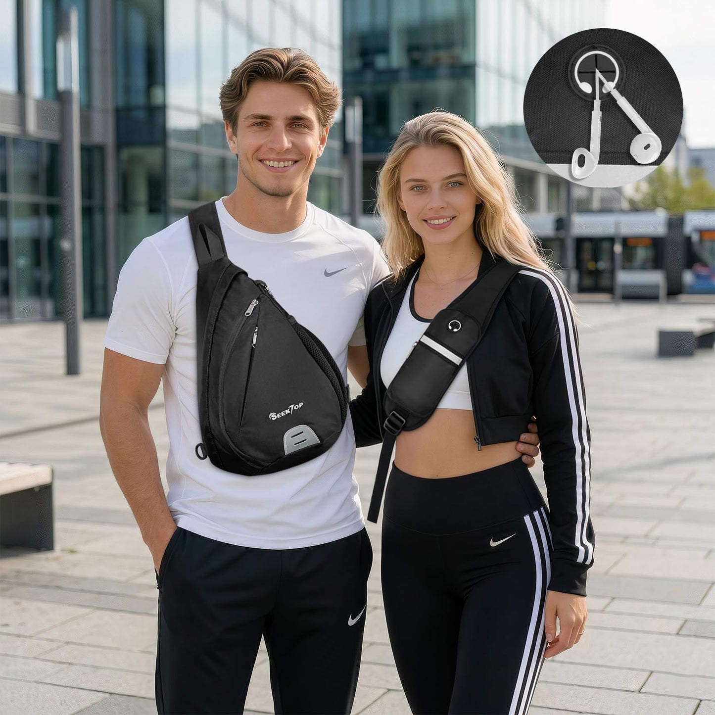 Seektop Anti Theft Crossbody Bag for Women RFID Blocking Waterproof Sling Backpack Lightweight 400D Nylon Small Chest Pack Shoulder Bag for Travel Hiking Commuting Men Black