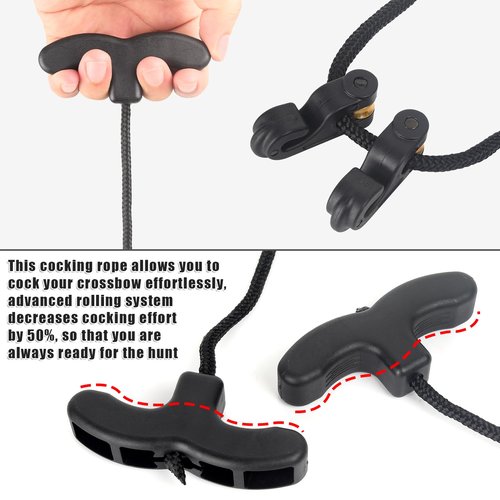 Archerest Crossbow Pull Cord, Crossbow Cocking Rope Device Double Handle Crossbow Drawstring Booster Clip Rope Cocker String Puller Tool Archery Bow Hunting Tools Accessories