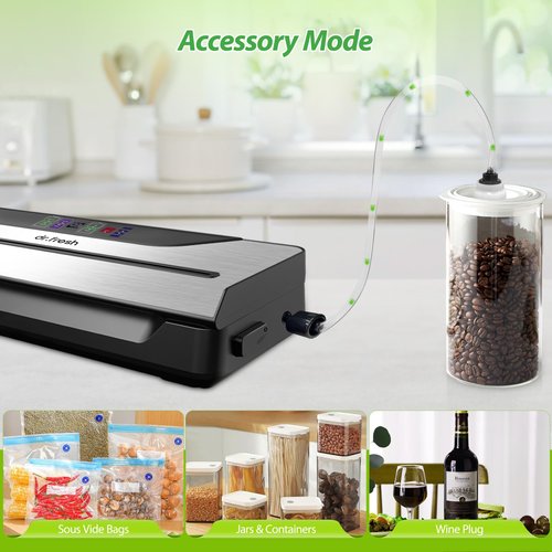 Vacuum Sealer for Food, 10-in-1 Food Vacuum Sealer Machine for Freshness Storage, 90kpa Powerful Food Sealer with External Sliding Blade, Digital Timer, 1 Bag Rolls & 10 Pre-cut Bags, Accessory Hose