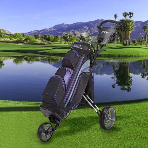 KVV Foldable Lightweight 3 Wheel Golf Cart with Stylish Scorecard Holder, Storage Bag-Easy to Open and Close