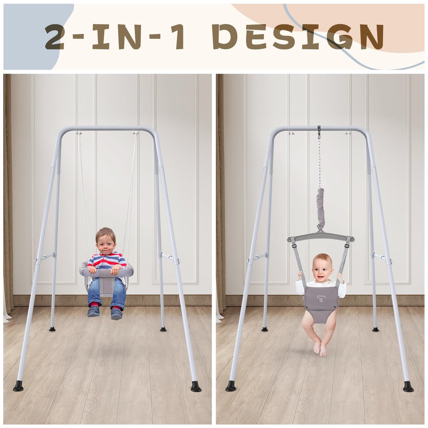 2 in 1 Baby Jumper with Swing, Baby Swing Indoor and Outdoor Use, Baby Jumpers and Bouncers, Toddler Swing with Foldable Stand